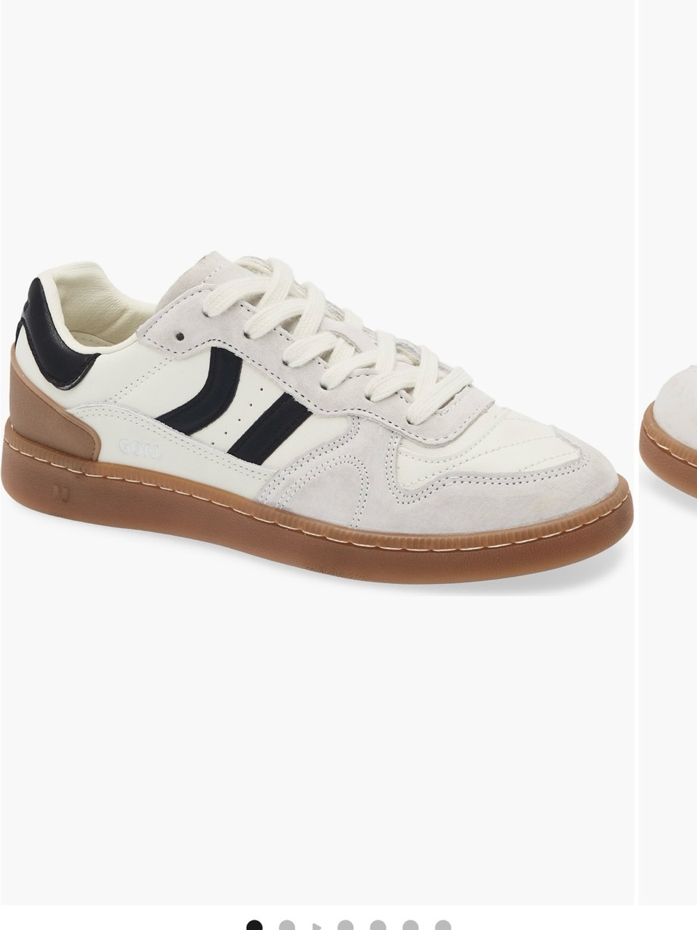 COOLWAY GOAL White Leather Sneakers with Black Stripes and Gum Sole